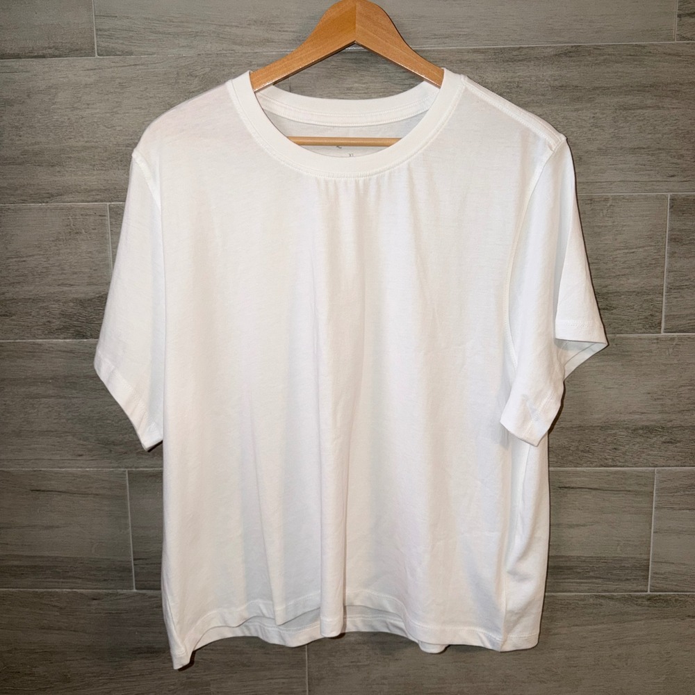Quince Women's XL Organic Cotton Boxy Crew Neck Tee Short Sleeve Classic White